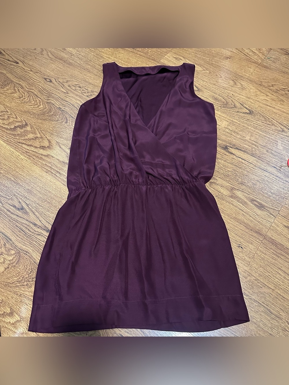 Nili Lotan Deep Plum Sleeveless V neck silk elastic waist Dress size XS